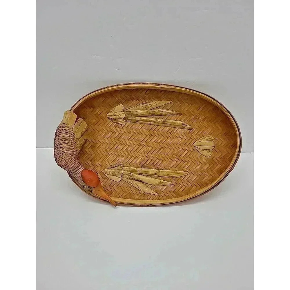 Vintage Shallow Nesting Bird Woven Basket Tray Asian Goose Duck